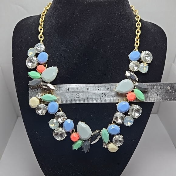 J Crew Crystal Gold Colorful Gemstone Collage Statement Bib Necklace - Picture 4 of 8